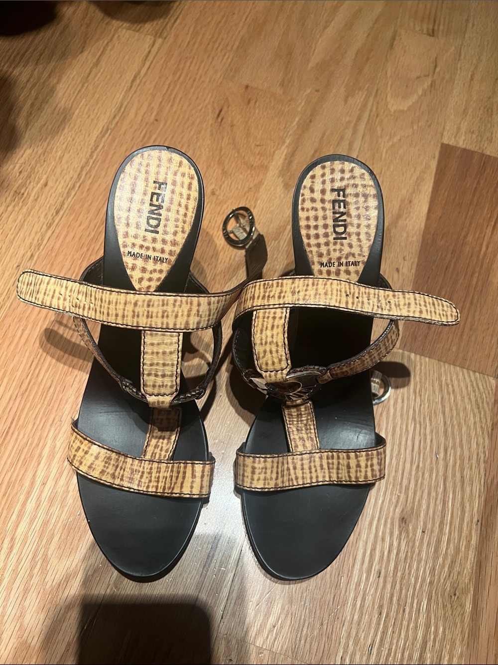 Fendi Yellow T-Strap Sandals with Signature Logo Accent